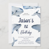 Whale Waterverf Verjaardagsuitnodiging Kaart (Voorkant)