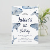 Whale Waterverf Verjaardagsuitnodiging Kaart (Staand voorkant)