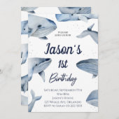 Whale Waterverf Verjaardagsuitnodiging Kaart (Voorkant / Achterkant)