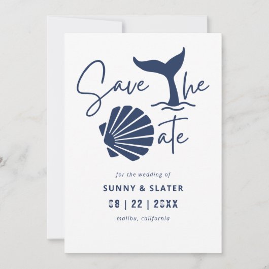 Whale Waves Seashell Beach Typography Save The Date (Voorkant)