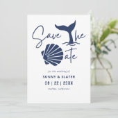 Whale Waves Seashell Beach Typography Save The Date (Staand voorkant)