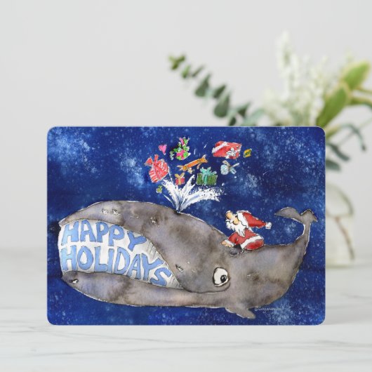 Whale Wishes Cartoon Holiday Kaart (Staand voorkant)