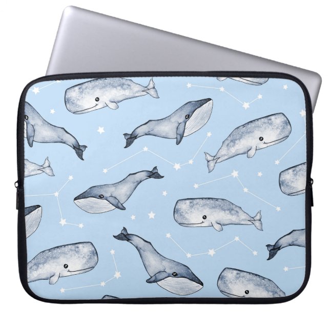 Whale Wonders: Waterverf Starry Sky Laptop Sleeve (Voorkant)