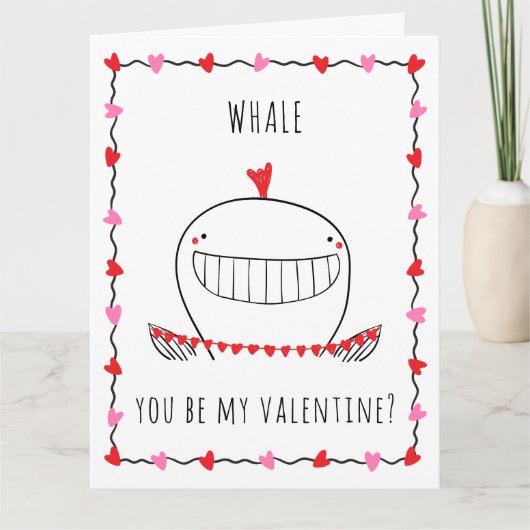 Whale You be My Valentine Funny Valentine's Day Kaart (Voorkant)