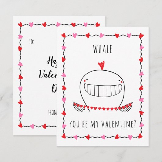 Whale You be My Valentine Funny Valentine's Day Notitiekaartje (Voorkant / Achterkant)