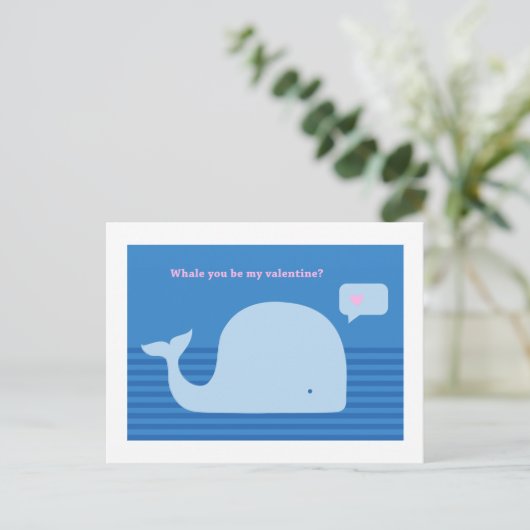 "Whale you be my Valentine" Post Card Feestdagenkaart (Staand voorkant)