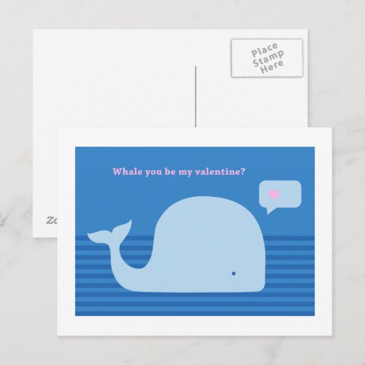 "Whale you be my Valentine" Post Card Feestdagenkaart (Voorkant / Achterkant)