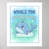 Whale You Wash Your Hands Kids Bathroom Wall Art Poster (Voorkant)