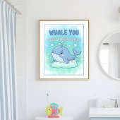 Whale You Wash Your Hands Kids Bathroom Wall Art Poster