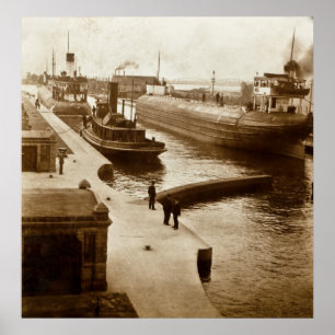 Whalebacks in de Soo Locks, Sault Ste. Marie, MI Poster