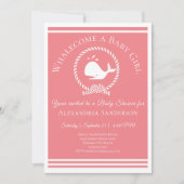 Whalecome a Baby girl Notical Shower Invitation Kaart (Voorkant)