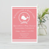 Whalecome a Baby girl Notical Shower Invitation Kaart (Staand voorkant)