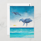 Whales Fantasy Beach Zee Waterverf Briefkaart (Voorkant / Achterkant)