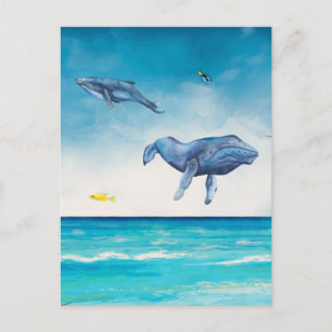 Whales Fantasy Beach Zee Waterverf Briefkaart