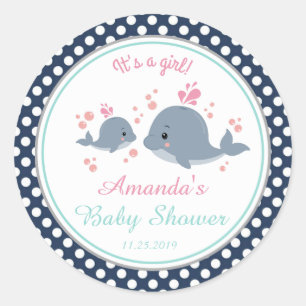 Whales Meisje Baby shower Dank u Favor Ronde Sticker