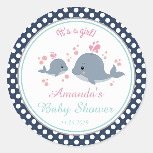 Whales Meisje Baby shower Dank u Favor Ronde Sticker (Voorkant)