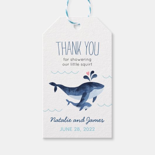 Whales Nautical under the Zee Baby shower Cadeft L Cadeaulabel (Voorkant)