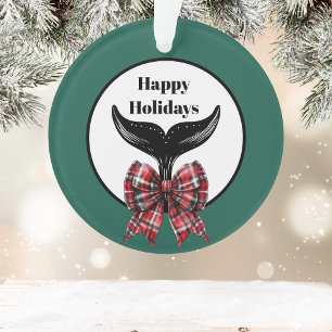 Whale's Tail Black White Plaid Bow Kerstmis Ornament