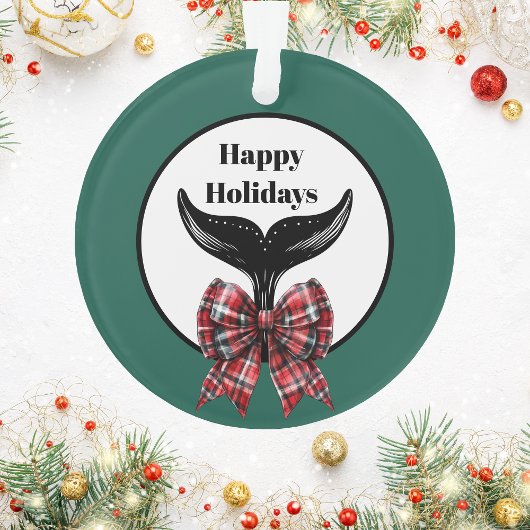 Whale's Tail Black White Plaid Bow Kerstmis Ornament