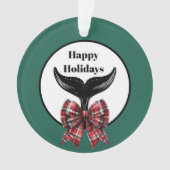 Whale's Tail Black White Plaid Bow Kerstmis Ornament (voorkant)