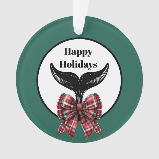 Whale's Tail Black White Plaid Bow Kerstmis Ornament (voorkant)
