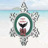 Whale's Tail Black White Plaid Bow Kerstmis Tin Sneeuwvlok Ornament