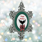 Whale's Tail Black White Plaid Bow Kerstmis Tin Sneeuwvlok Ornament