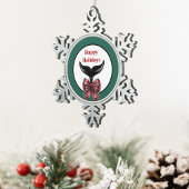 Whale's Tail Black White Plaid Bow Kerstmis Tin Sneeuwvlok Ornament