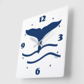 Whales Tail Outline Navy Vierkante Klok (Hoek)