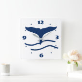 Whales Tail Outline Navy Vierkante Klok (Huis)