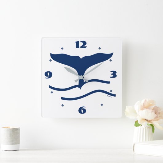 Whales Tail Outline Navy Vierkante Klok (Huis)