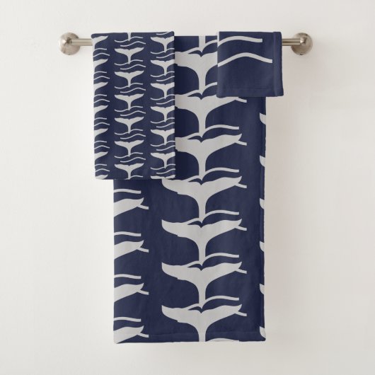 Whales Tail Pattern Navy and Grey Bad Handdoek (Insitu)