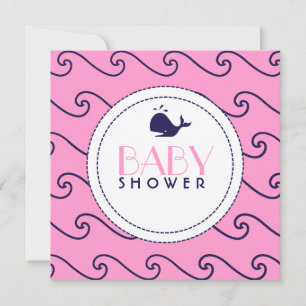 Whales Tale Pink & Wavy Navy Mix Uitnodiging