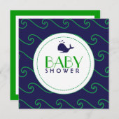Whales Tale & Wavy Green & Navy Invitation Kaart (Voorkant / Achterkant)