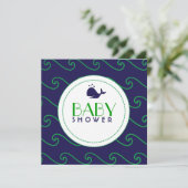 Whales Tale & Wavy Green & Navy Invitation Kaart (Staand voorkant)