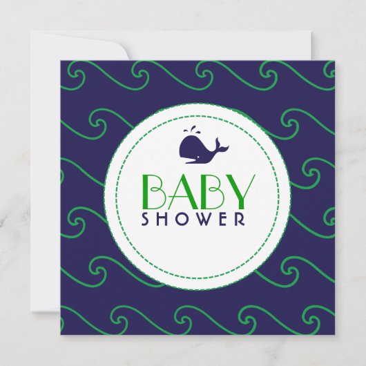 Whales Tale & Wavy Green & Navy Invitation Kaart (Voorkant)