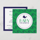 Whales Tale & Wavy Navy & Green Invitation Kaart (Voorkant / Achterkant)
