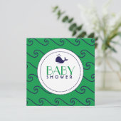 Whales Tale & Wavy Navy & Green Invitation Kaart (Staand voorkant)