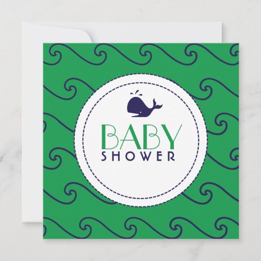 Whales Tale & Wavy Navy & Green Invitation Kaart (Voorkant)
