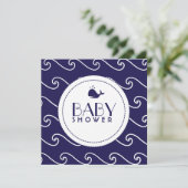Whales Tale & Wavy Navy Invitation Kaart (Staand voorkant)