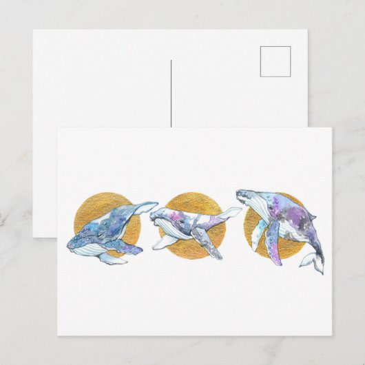 Whales Trio Fly Float en Dream A Briefkaart (Voorkant / Achterkant)