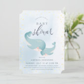 Whales Waterverf Blue Boy Baby shower Kaart (Staand voorkant)