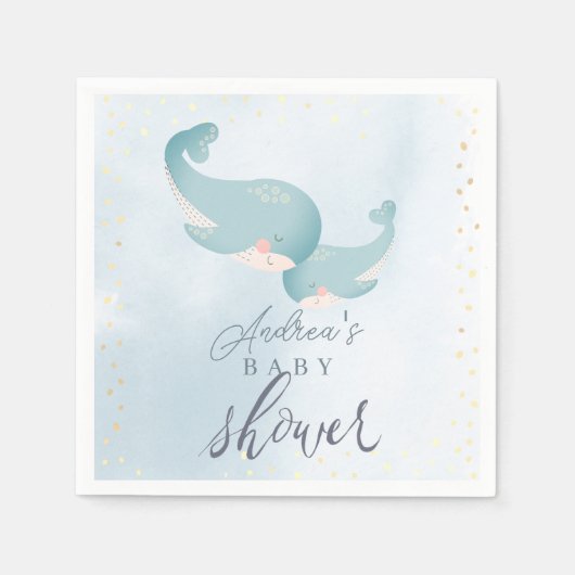 Whales Waterverf Blue Boy Baby shower Servet (Voorkant)
