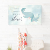 Whales Waterverf Blue Boy Baby shower Welkom Spandoek (Insitu)