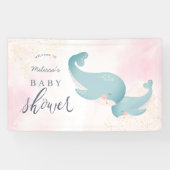 Whales Waterverf Roze Girl Baby shower Welkom Spandoek (Horizontaal)