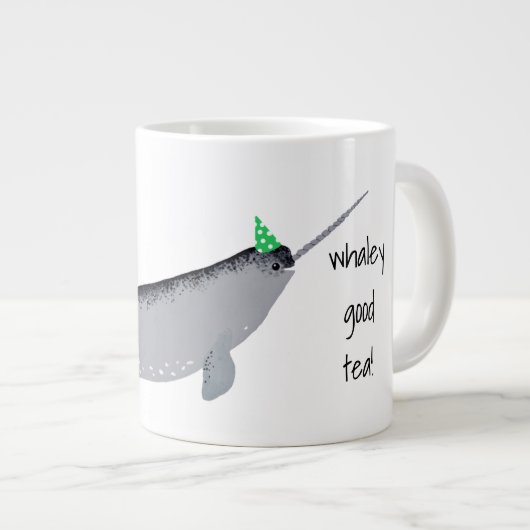 Whaley Good Tea Text Narwhal Whale Grote Koffiekop (Voorkant rechts)