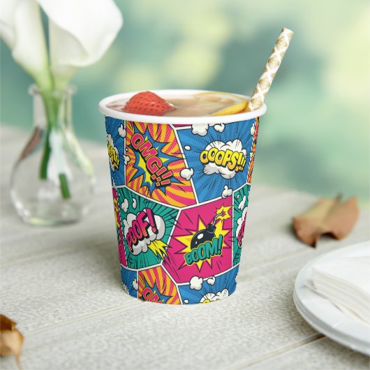 Wham! Bam! - Retro Comic Explosions Pop Art Papieren Bekers (Insitu)