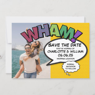 WHAM Foto Bewaar de datum Fun Retro Comic Book Save The Date