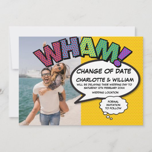 WHAM Foto Datumwijziging Uitgesteld Stripboek Save The Date (Voorkant)