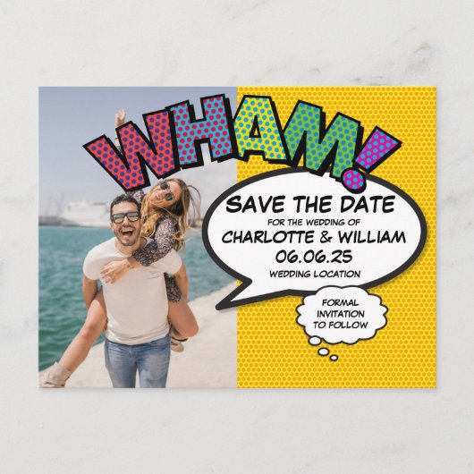WHAM Foto Save the Date Leuk Modern Stripboek Aankondigingskaart (Voorkant)